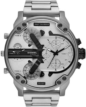 Diesel Mr. Daddy Chronograph Silver Dial Silver Steel Strap Watch For Men - DZ7421 Authentic Buy Shop Now