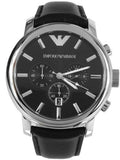 Emporio Armani Classic Chronograph Black Dial Black Leather Strap Watch For Men - AR0431 Authentic Buy Shop Now