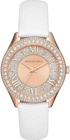 Michael Kors Harlowe Analog Rose Gold Dial White Leather Strap Watch For Women - MK2989 Authentic Buy Shop Now