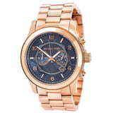 Michael Kors Runway Stop Hunger Quartz Blue Dial Rose Gold Steel Strap Watch For Men - MK8358 Authentic Buy Shop Now