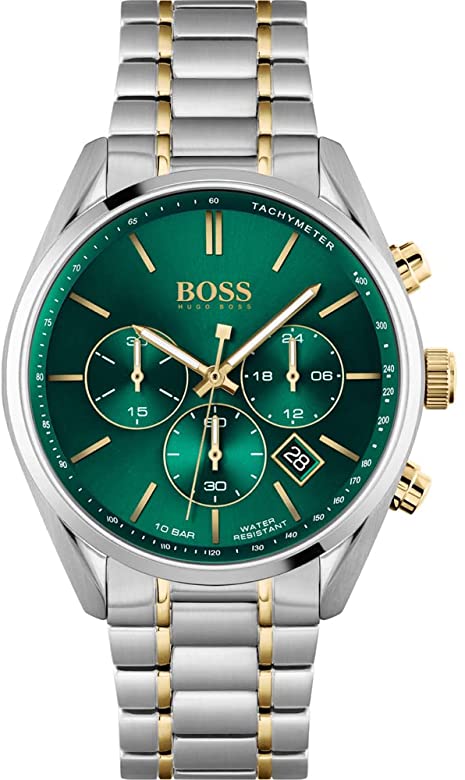Hugo Boss Champion Chronograph Green Dial Two Tone Steel Strap Watch for Men - 1513878 Authentic Buy Shop Now