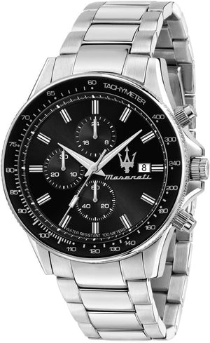 Maserati SFIDA Chronograph Black Dial Silver Steel Strap Watch For Men - R8873640015 Authentic Buy Shop Now