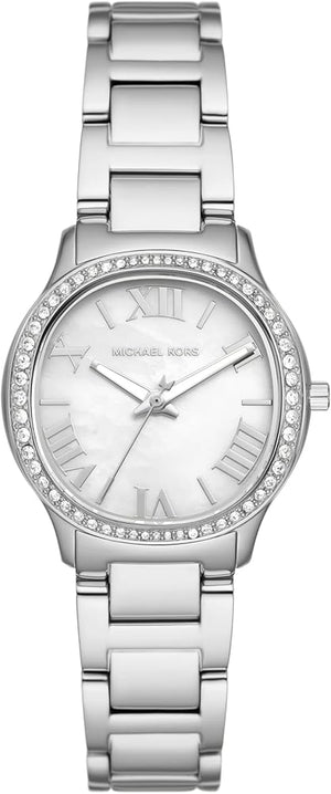 Michael Kors Sage Three-Hand Mother of Pearl White Dial Silver Steel Strap Watch for Women - MK4824 Authentic Buy Shop Now