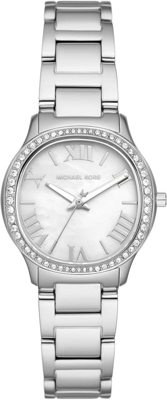 Michael Kors Sage Three-Hand Mother of Pearl White Dial Silver Steel Strap Watch for Women - MK4824 Authentic Buy Shop Now