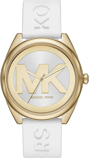 Michael Kors Janelle Three Hand Silver Dial White Rubber Strap Watch For Women - MK7141 Authentic Buy Shop Now