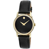 Movado Museum Black Dial Black Leather Strap Watch For Women - 2100006 Authentic Buy Shop Now