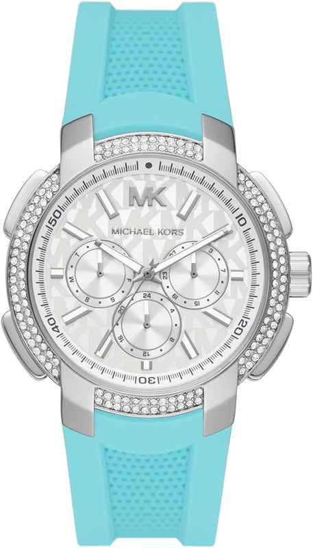Michael Kors Sidney Multifunction Analog White Dial Turquoise Silicone Strap Watch For Women - MK7246 Authentic Buy Shop Now