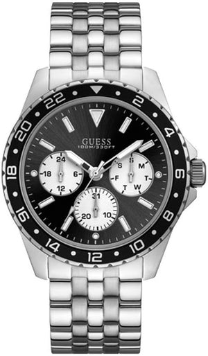 Guess Odyssey Black Dial Silver Steel Strap Watch For Men - W1107G1 Authentic Buy Shop Now