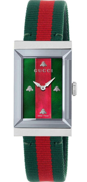 Gucci G-Frame Mother of Pearl Dial Two Tone Nylon Strap Watch For Women - YA147404 Authentic Buy Shop Now