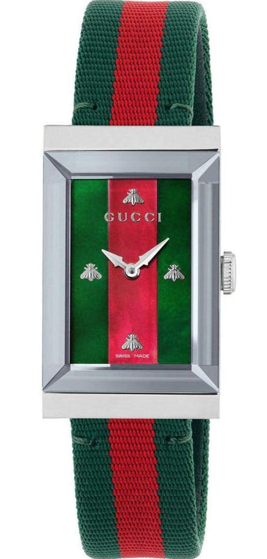 Gucci G-Frame Mother of Pearl Dial Two Tone Nylon Strap Watch For Women - YA147404 Authentic Buy Shop Now