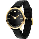Movado Ultra Slim Black Dial Black Leather Strap Watch For Women - 0607091 Authentic Buy Shop Now