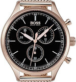 Hugo Boss Companion Quartz Black Dial Rose Gold Mesh Bracelet Watch For Men - HB1513548 Authentic Buy Shop Now