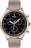 Hugo Boss Companion Chronograph Black Dial Rose Gold Steel Strap Watch For Men - 1513548 Authentic Buy Shop Now