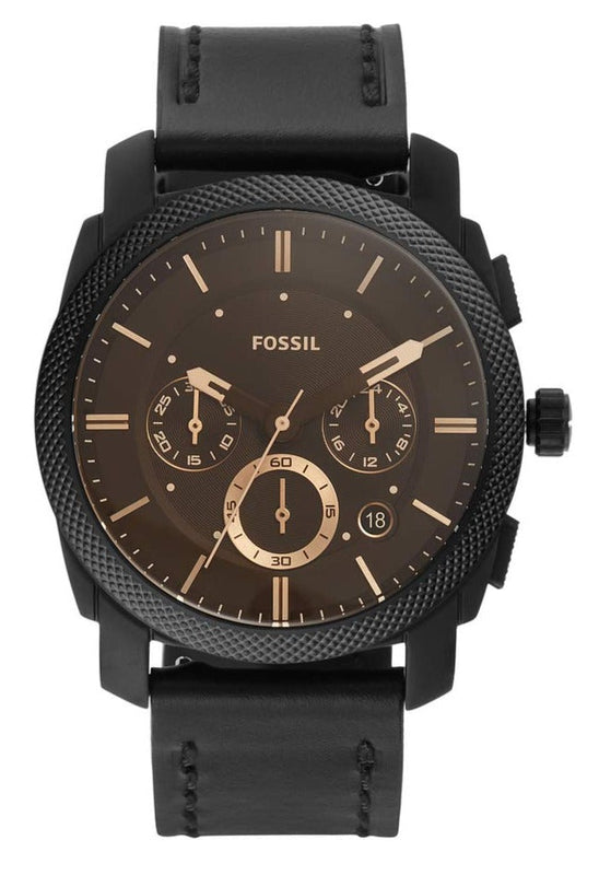 Fossil Machine Chronograph Black Dial Black Leather Strap Watch for Men - FS5586 Authentic Buy Shop Now