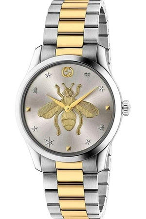 Gucci G Timeless Quartz Silver Dial Two Tone Steel Strap Watch For Women - YA126596 Authentic Buy Shop Now