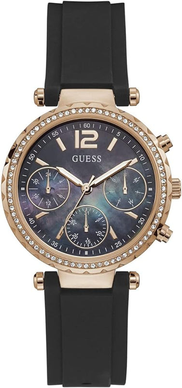 Guess Solstice Diamonds Black Mother of Pearl Dial Black Rubber Strap Watch for Women - GW0113L2 Authentic Buy Shop Now