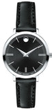 Movado Ultra Slim Black Dial Black Leather Strap Watch For Women - 0607094 Authentic Buy Shop Now