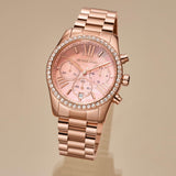 Michael Kors Lexington Chronograph Rose Gold Dial Rose Gold Steel Strap Watch for Women - MK7242 Authentic Buy Shop Now