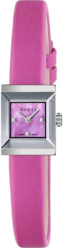 Gucci G-Frame Square Fuchsia Mother of Pearl Dial Fuchsia Leather Strap Watch For Women - YA128533 Authentic Buy Shop Now