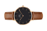 Daniel Wellington Classic Petite Durham Black Dial Brown Leather Strap Watch For Women - DW00100166 Authentic Buy Shop Now