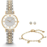 Emporio Armani Gianni T Bar White Dial Two Tone Steel Strap Watch For Women - AR8031 Authentic Buy Shop Now