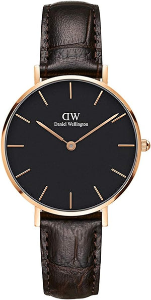 Daniel Wellington Classic Petite York Black Dial Brown Leather Strap Watch For Women - DW00100170 Authentic Buy Shop Now