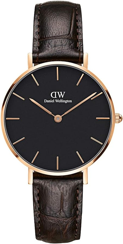 Daniel Wellington Classic Petite York Black Dial Brown Leather Strap Watch For Women - DW00100170 Authentic Buy Shop Now