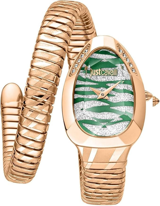 Just Cavalli Taglio Green Dial Rose Gold Steel Strap Watch for Women - JC1L225M0065 Authentic Buy Shop Now