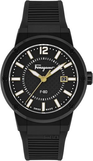 Salvatore Ferragamo F-80 Classic Black Dial Black Rubber Strap Watch for Men - SFHY01622 Authentic Buy Shop Now