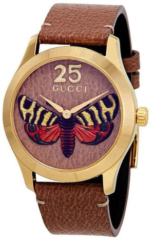 Gucci G Timeless Butterfly Brown Dial Brown Leather Strap Watch For Women - YA1264063 Authentic Buy Shop Now