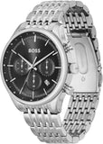 Hugo Boss Gregor Chronograph Black Dial Silver Steel Strap Watch For Men - 1514082 Authentic Buy Shop Now