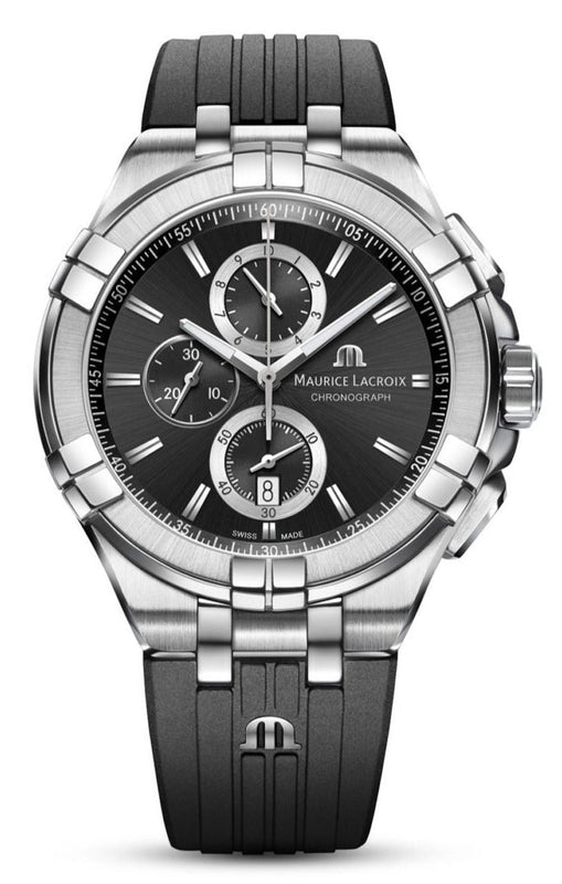 Maurice Lacroix Aikon Chronograph Black Dial Black Leather Strap Watch for Men - AI1018-SS001-330-2 Authentic Buy Shop Now