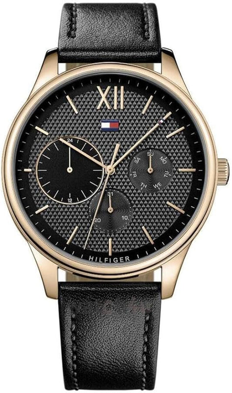 Tommy Hilfiger Damon Quartz Black Dial Black Leather Strap Watch for Men - 1791419 Authentic Buy Shop Now