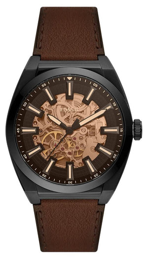 Fossil Everett Automatic Analog Black Dial Brown Leather Strap Watch for Men - ME3207 Authentic Buy Shop Now