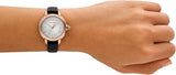 Emporio Armani Mia Three Hand Crystals Silver Dial Black Leather Strap Watch For Women - AR11631 Authentic Buy Shop Now