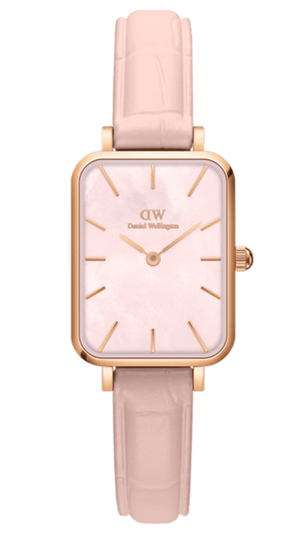 Daniel Wellington Quadro Pressed Mother of Pearl Pink Dial Pink Leather Strap Watch For Women - DW00100508 Authentic Buy Shop Now