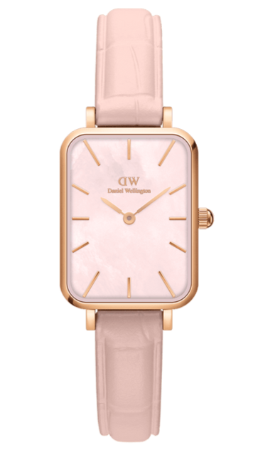 Daniel Wellington Quadro Pressed Mother of Pearl Pink Dial Pink Leather Strap Watch For Women - DW00100508 Authentic Buy Shop Now