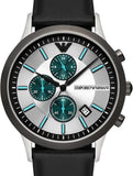 Emporio Armani Renato Chronograph Silver Dial Black Leather Strap Watch for Men - AR11473 Authentic Buy Shop Now