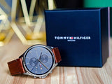 Tommy Hilfiger West Chronograph Grey Dial Brown Leather Strap Watch For Men - 1791710 Authentic Buy Shop Now