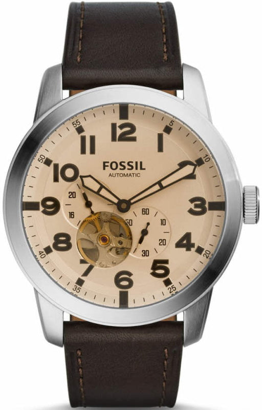 Fossil Pilot 54 Automatic Cream Dial Brown Leather Strap Watch for Men - ME3119 Authentic Buy Shop Now