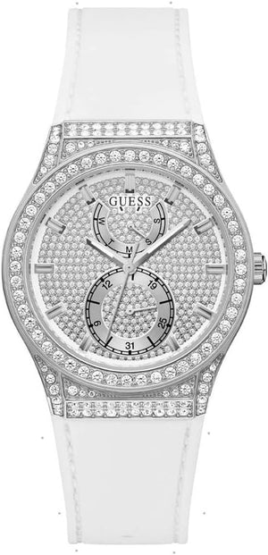 Guess Princess Crystals Silver Dial White Silicone Strap Watch For Women - GW0439L1 Authentic Buy Shop Now