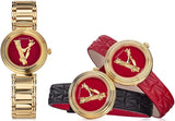 Versace Virtus Mini Quartz Red Dial Gold Steel Strap Watch For Women - VET300321 Authentic Buy Shop Now