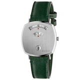 Gucci Grip Silver Dial Green Leather Strap Unisex Watch - YA157412 Authentic Buy Shop Now