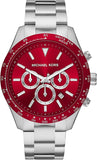 Michael Kors Layton Chronograph Red Dial Silver Steel Strap Watch For Men - MK8822 Authentic Buy Shop Now