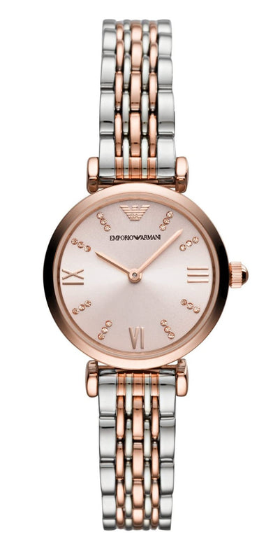 Emporio Armani Gianni T Bar Pink Dial Two Tone Steel Strap Watch For Women - AR11223 Authentic Buy Shop Now