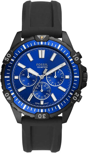 Fossil Garrett Chronograph Blue Dial Black Rubber Strap Watch for Men - FS5695 Authentic Buy Shop Now