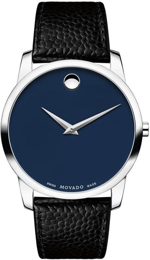 Movado Museum Blue Dial Black Leather Strap Watch For Men - 607013 Authentic Buy Shop Now
