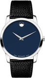 Movado Museum Blue Dial Black Leather Strap Watch For Men - 607013 Authentic Buy Shop Now