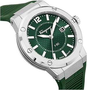 Salvatore Ferragamo F-80 Classic Green Dial Green Rubber Strap Watch for Men - SFHY02722 Authentic Buy Shop Now