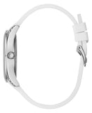 Guess Wanderlust Crystals Silver Dial White Rubber Strap Watch for Women - W1059L1 Authentic Buy Shop Now